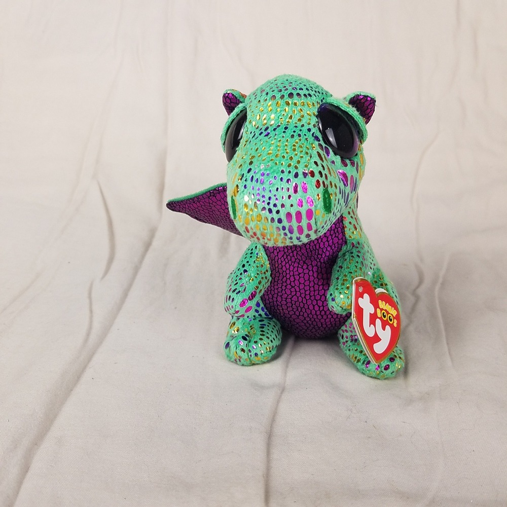 Ty Beanie Boos Cinder Dragon Kids Small Green New‎ Metallic Scales Glitter Eyes